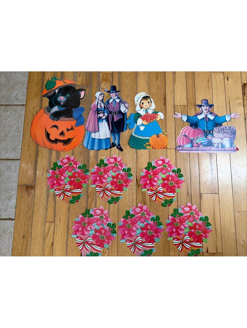 Vintage Die Cut Decorations Halloween Thanksgiving Christmas Cardboard Lot Of 10